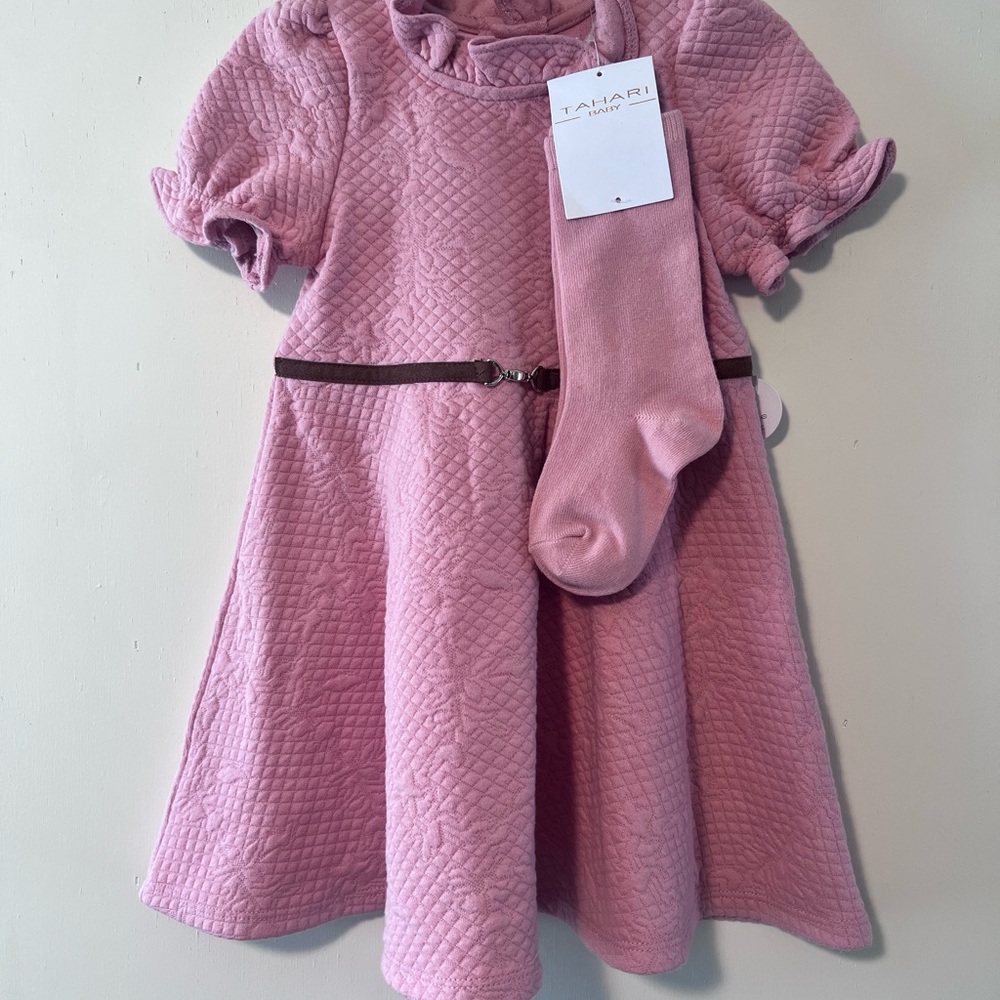 Tahari Pink Quilted Baby Dress Set